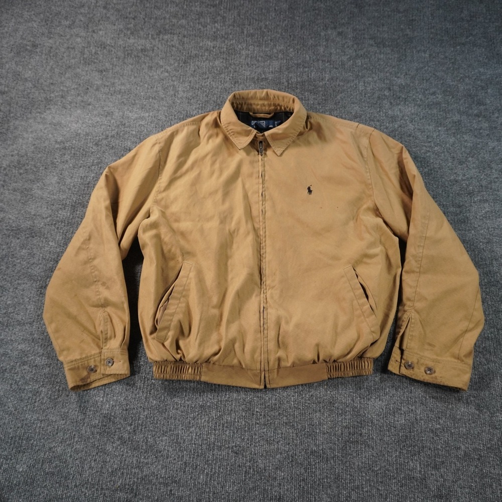 Vintage Polo Ralph Lauren Harrington Jacket Mens XL Tan Khaki Full Zip Pony Logo